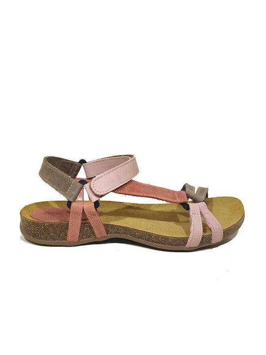 Raquel Perez Leather Women's Flat Sandals Anatomic in Beige Color