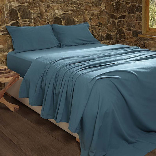 Peiraiki Patraiki Cearșaf Single Flanel 170x280cm. Albastru