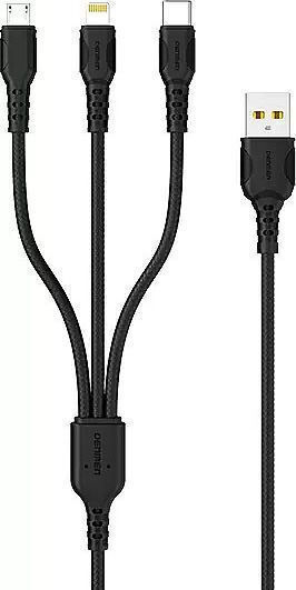 Denmen Denmen D05E Braided USB to Lightning / Type-C / micro USB 1m 2.4A Cable Black Velvet-Black Metal