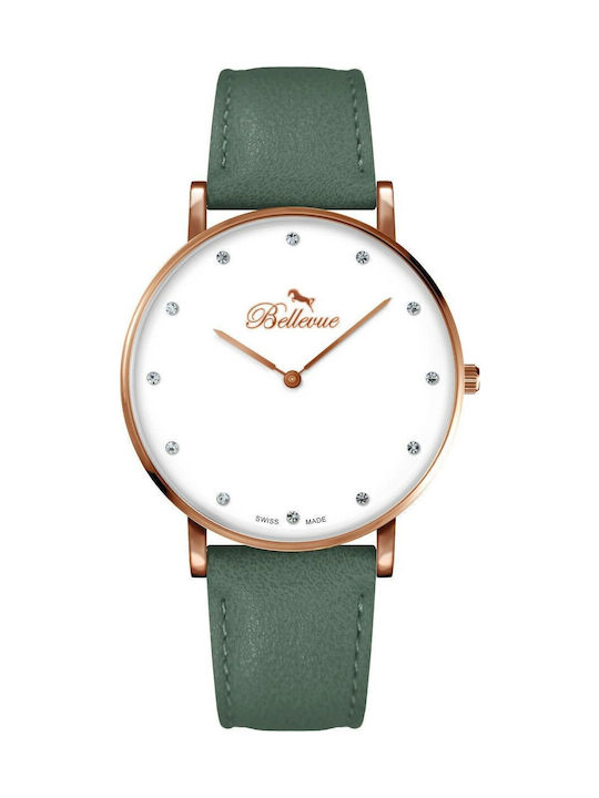 Bellevue Damen Uhr mit Grün Lederarmband