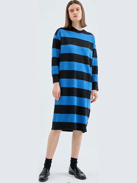 Rochie Midi Tricotată Cu Dungi