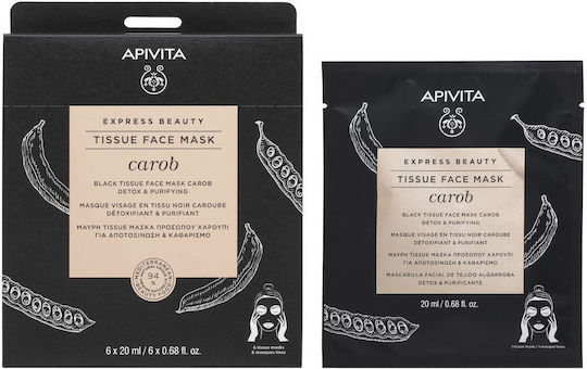Apivita Express Beauty Tissue Carob Johannisbrotkernmehl Gesichtsmaske für das Gesicht für Reinigung 1Stück 20ml