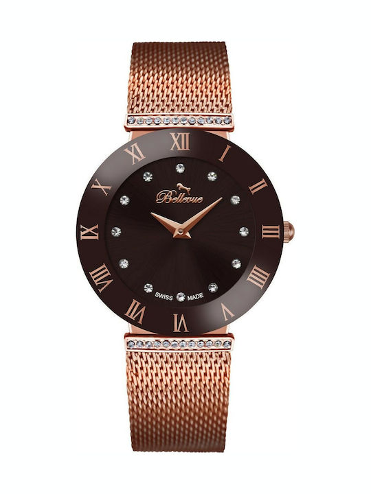 Bellevue Damen Uhr mit Rose Gold Metallarmband