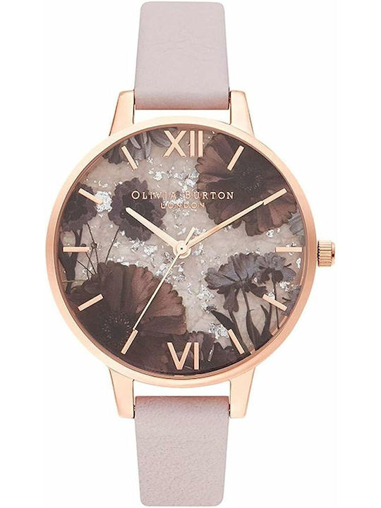 Olivia Burton Γυναικείο Ρολόι 34mm Μπαταρίας με Ροζ Δερμάτινο Λουράκι
