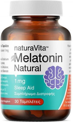 Natura Vita Melatonin Natural 1mg Supplement for Sleep 30 Tablets Melatonin