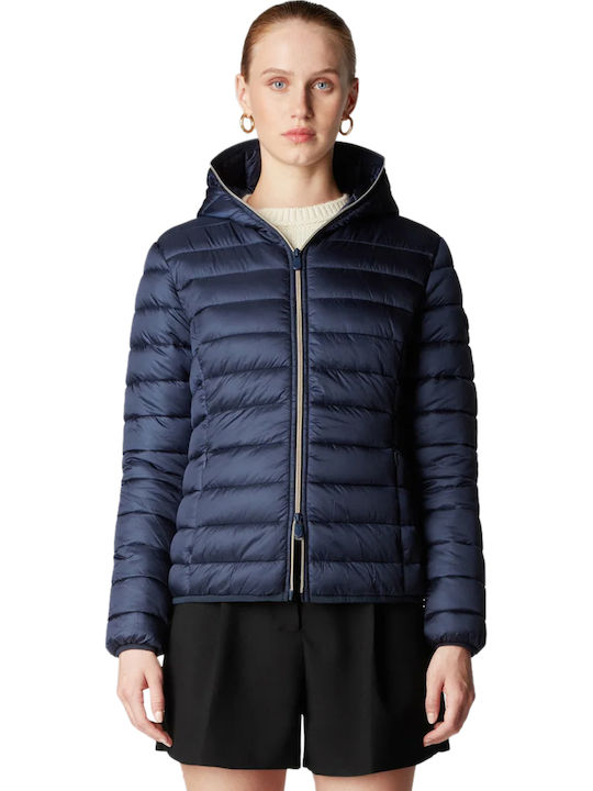 'alexis' Women's Short Puffer Jacket for Winter Blue black (90010)