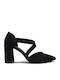 Suede Black Heels with Strap
