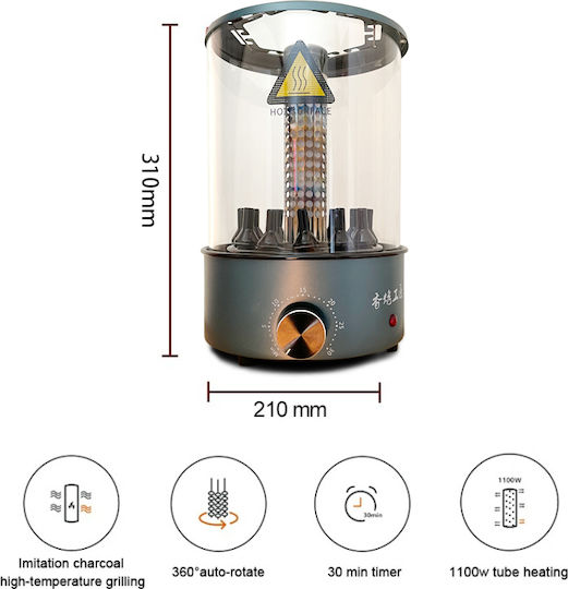 XKGJ BBQ Tischplatte Vertikaler Spieß 1100W mit Deckel 31cmx21cmcm