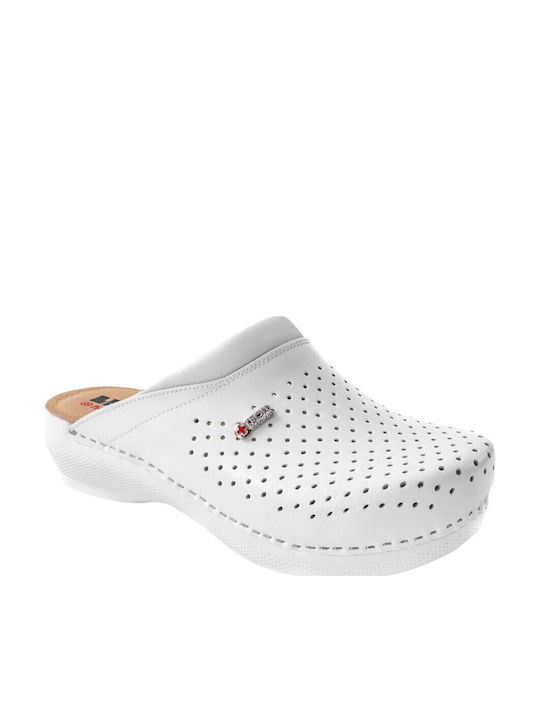 Leon Med 100 Damen Leder Anatomisch Clogs Weiß