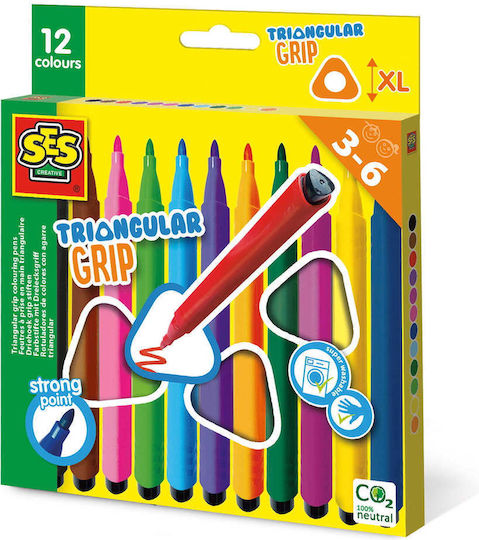 Ses Creative Triongular Grip Markere de Desen 14mm Set 12buc