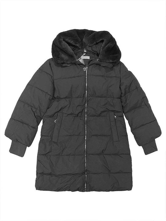 Ustyle Women's Long Puffer Jacket for Winter with Hood Black