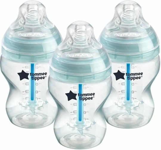 Tommee Tippee Plastic Baby Bottle Set Advanced Anti-Colic with Silicone Nipple for 0+, 0+ m, months 260ml 3pcs