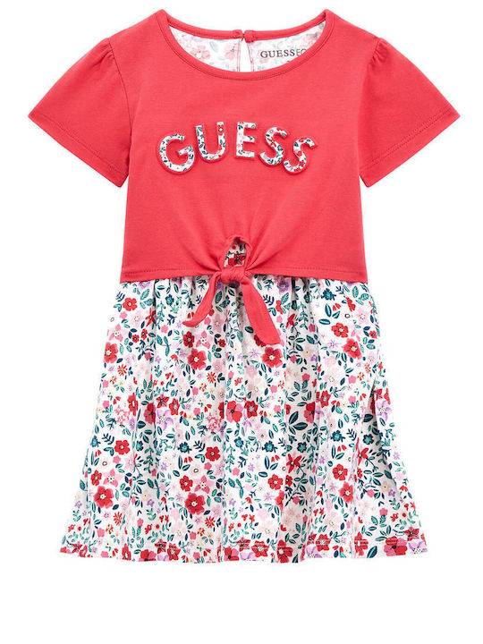 Guess Rochie pentru Copii Floral Mâneci scurte Roșu