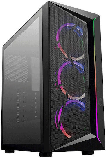 CoolerMaster CMP 510 ARGB Геймърско бюро Midi Tower Компютърна кутия със страничен прозорец Черен