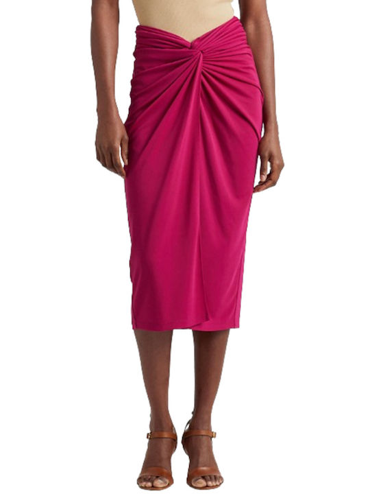 Ralph Lauren High Waist Midi Skirt Polka Dot in Fuchsia color