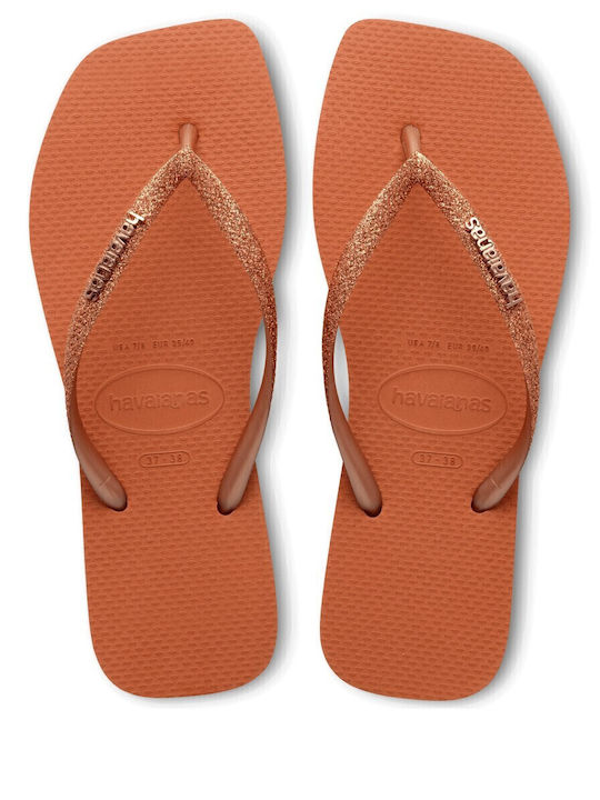 Square Glitter Flip Flops In Orange Colour