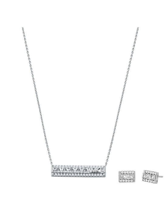 Michael Kors Silver Set Necklace & Earrings with Stones and Pearls