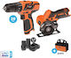 Krausmann US120-22S Set Eckiges Rad & Bohrschrauber 12V mit 2 Batterien 2Ah und Hülle