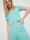 Women's Blouse Cotton Short Sleeve Turquoise