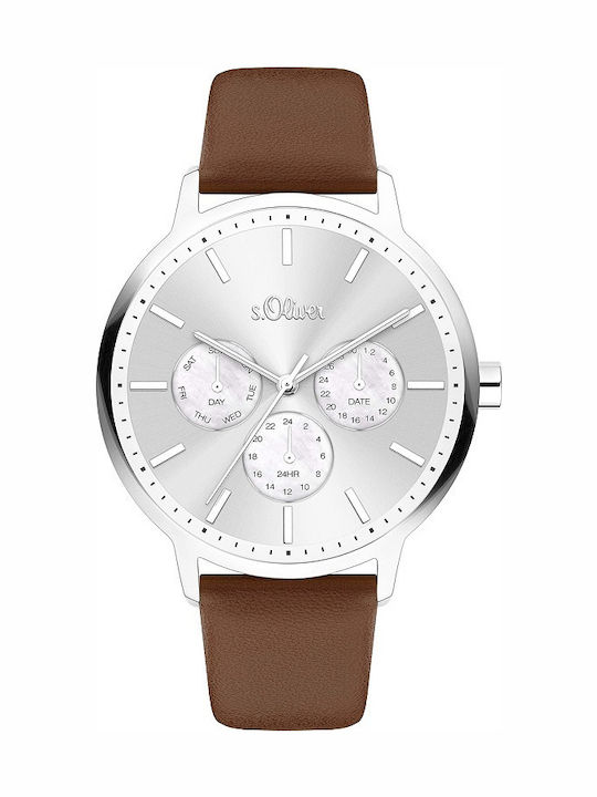 s.Oliver Women's Watch Chronograph with Brown Leather Strap