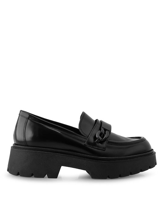 Tsakiris Mallas Δερμάτινα Γυναικεία Loafers σε Μαύρο Χρώμα
