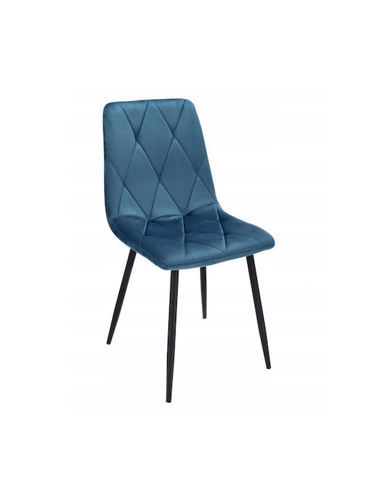 Piado Kitchen Velvet Chair Blue and Black 44x52x89cm