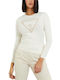 Guess Triangle Women's Blouse Long Sleeve Cream White