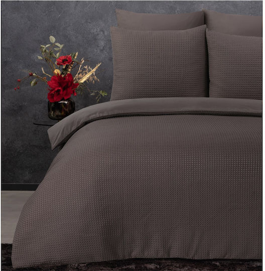 Sleeptime Duvet Cover Set Queen with 2 Pillowcases 240x220 Waffle Taupe
