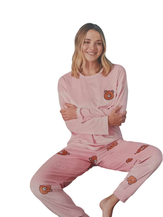 Mihra Winter Women's Pyjama Set Velvet Pink (powder)