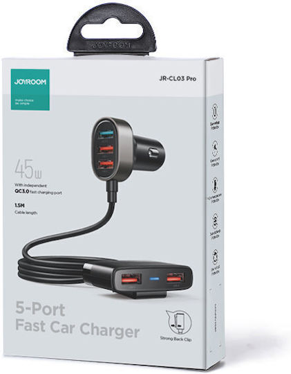 Joyroom JR-CL03 Pro Φορτιστής Αυτοκινήτου 45W με Θύρες: 5xUSB Μαύρο Χρώμα