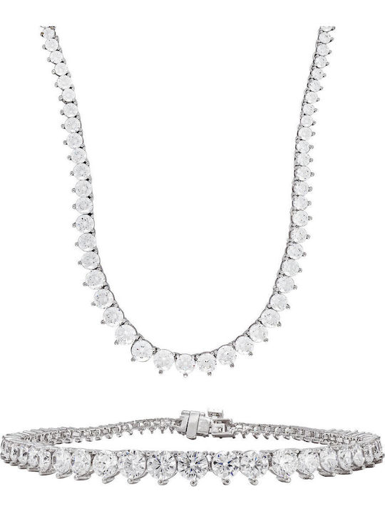 Kiriakos Gofas Set with Necklace & Bracelet from White Gold 14K with Stones