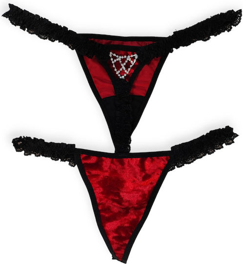 Elite Form Velvet Strass Frauen Sexy Zeichenfolge Black/Red