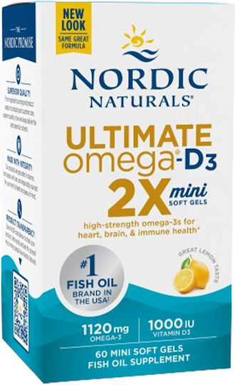 Nordic Naturals Ultimate Omega-D3 Fish Oil 1120mg 60 softgels Lemon