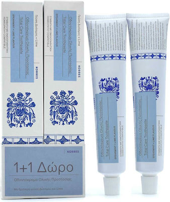 Korres Total Care Toothpaste for Plaque & Cavities Mint & Lime 2x75ml