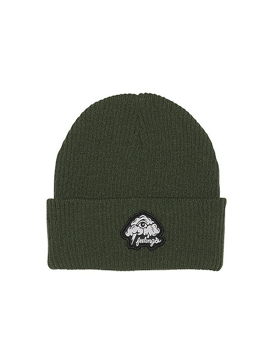 And Feelings Beanie Unisex Beanie with Rib Knit in Khaki color