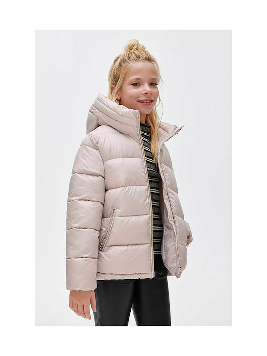 Mayoral Kids Quilted Jacket Long with Lining & Hood Monochrome - Cream