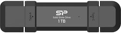 Silicon Power Ds72 1.0TB USB 3.2 SSD Stick cu conexiune USB-A & USB-C Negru