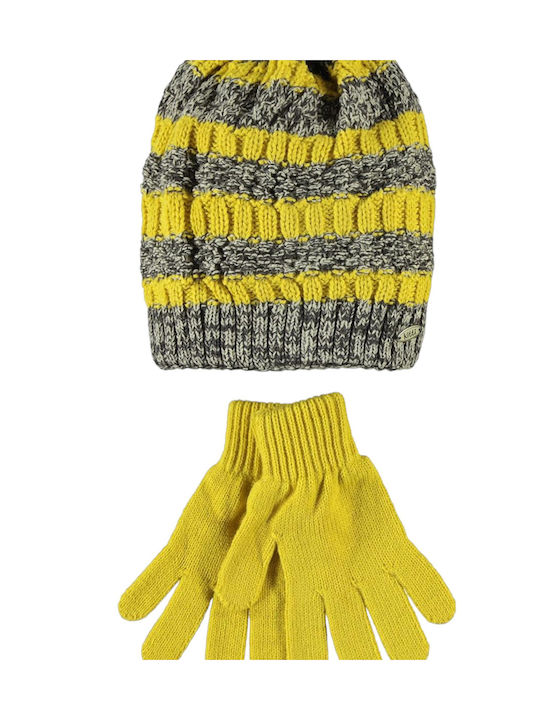 Kitti Kinder Mütze Set mit Handschuhe Gestrickt Gelb