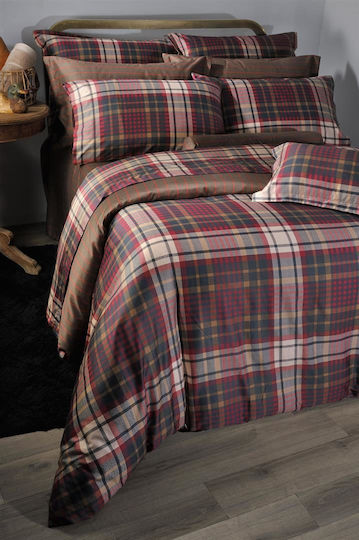 Down Town Home S-837 Cotton Satin Duvet Cover Set 240x250cm King Size with 2 Pillowcases Gold Carreaux