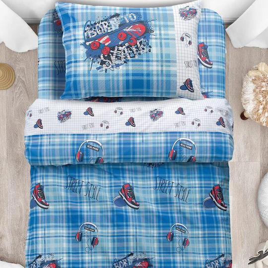 Makis Tselios Home Kids Duvet Set Single with Pillowcase Skate Blue 160x240cm Makis Tselios Home Kids Duvet Set Single with Pillowcase Skate Blue 160x240cm