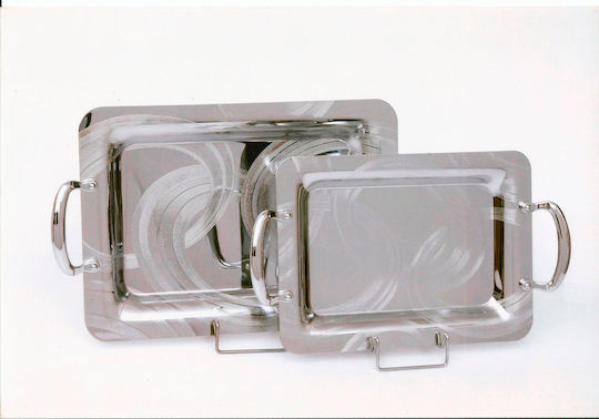Karvounis Stainless Steel Rectangular Serving Tray with Handles in Silver Color 2373/2 1pcs
