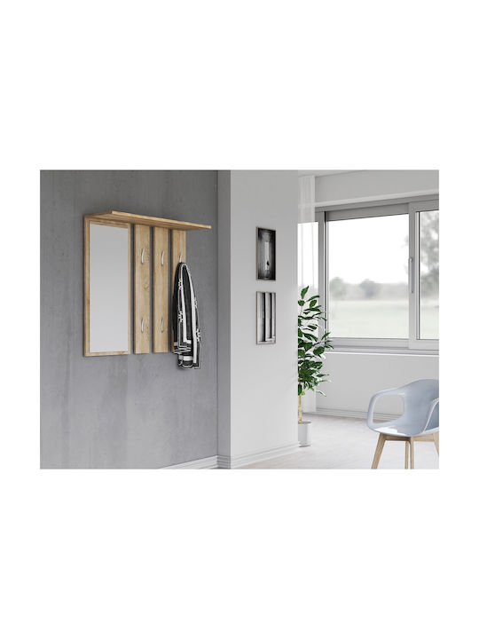 Topeshop Стенна Закачалка Дървена 6 Места Дъб 85x15x82см