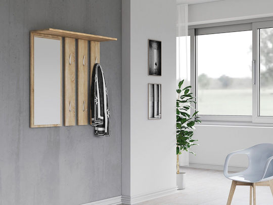 Topeshop Hölzernes Eichen Wandhalterung Mit 6 Haken 85x15x82cm