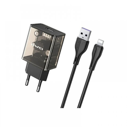 Awei Φορτιστής και Καλώδιο Lightning Διάφανο (C9L)