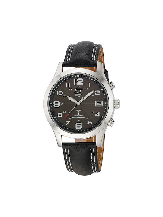 ETT Watch Chronograph Battery with Gray Leather Strap