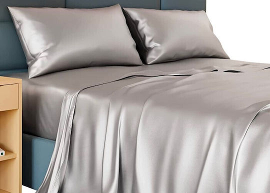 MayHome Bettbezug-Set Baumwollsatin Einzelbett mit Kissenbezug 160x240 Gray