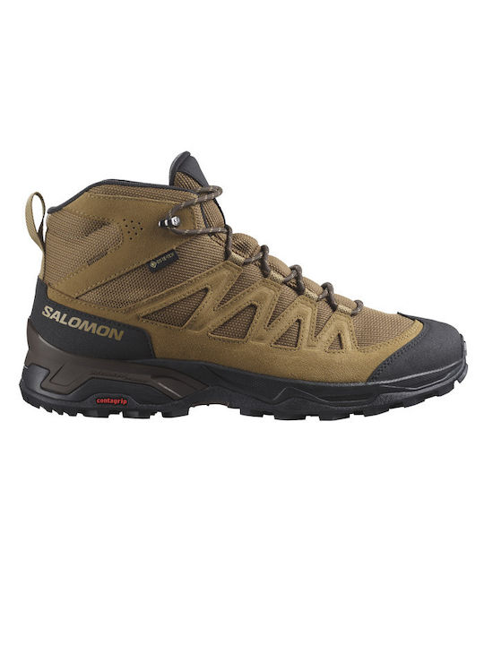 Salomon X Ward Mid GTX Ανδρικά Ορειβατικά Μποτάκια Αδιάβροχα με Μεμβράνη Gore-Tex Kangaroo / Black / Dull Gold