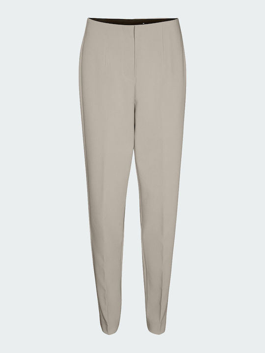 Vero Moda Women's High-waisted Fabric Trousers in Tapered Line Beige