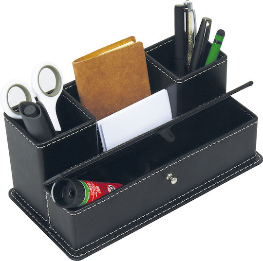 Leather Desk Organizer Multiple Cases in Black Color