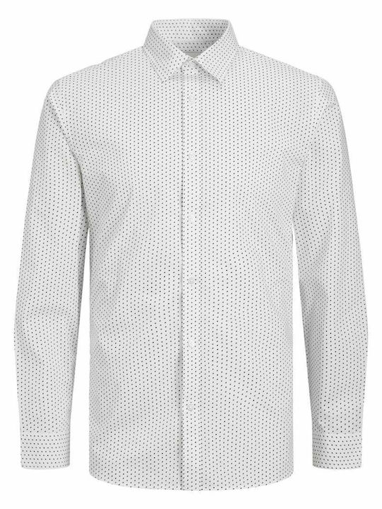 Jack & Jones Cămașă Bărbătească Cu mânecă lungă Polka Dot WHITE / DITSY